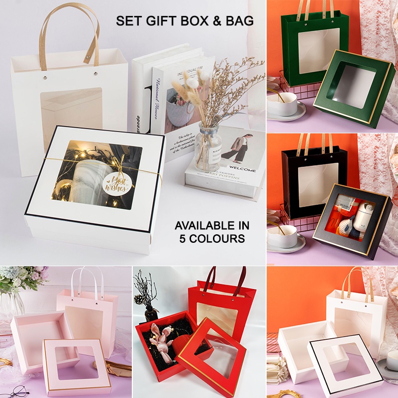 

Premium Hampers Gift Box Goodie Bag / Kotak Mika Kado Hadiah / Dus Kue Cookies / Kardus Souvenir Merah Pink Hijau