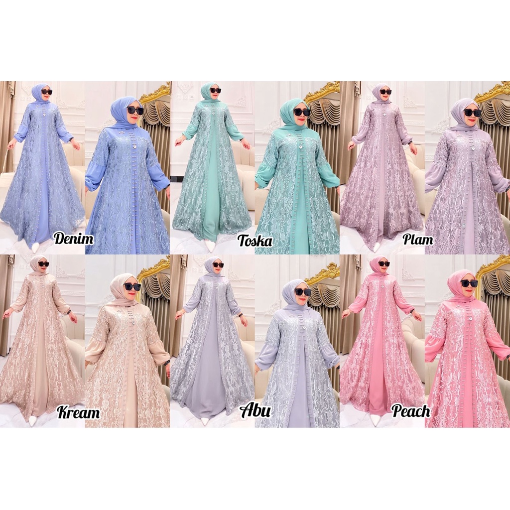 Gamis Safitri Set Hijab Pasmina Bahan Ceruty Premium