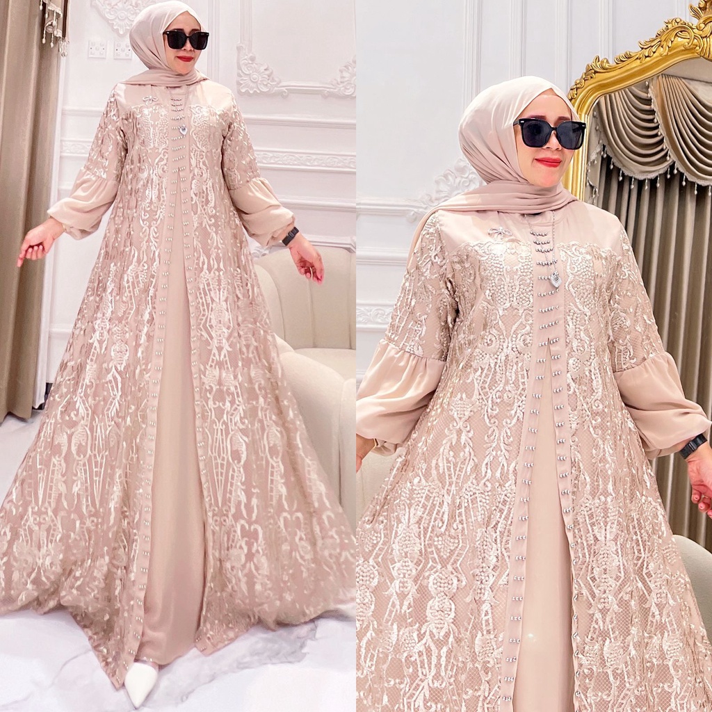 Gamis Safitri Set Hijab Pasmina Bahan Ceruty Premium