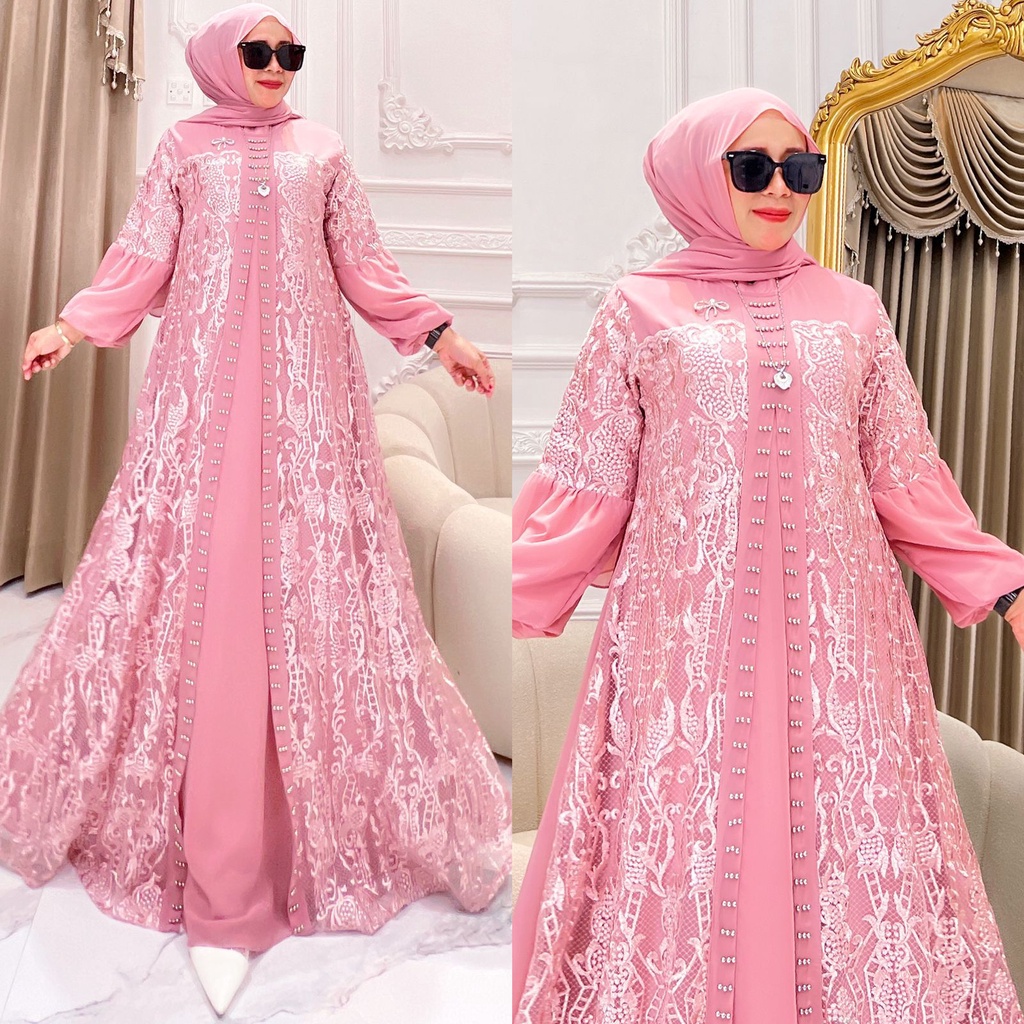 Gamis Safitri Set Hijab Pasmina Bahan Ceruty Premium