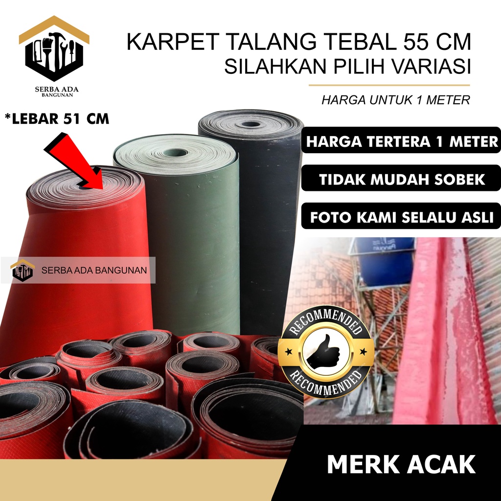 Karpet Talang Air Per Meter 55 (Bersih 51cm) Merah Hitam Pabrikan READY !!