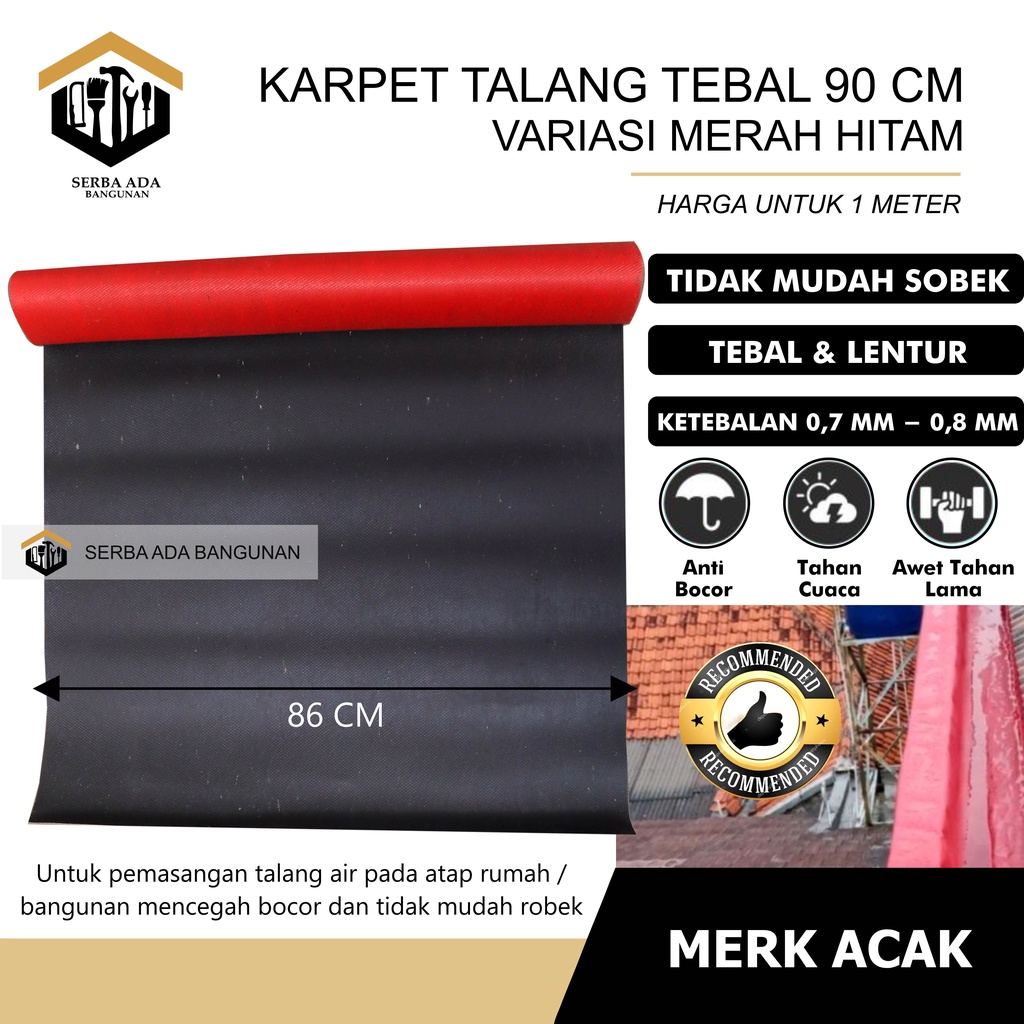 Karpet Talang Air Per Meter 90 (Bersih 86cm) Merah Hitam Pabrikan READY !!