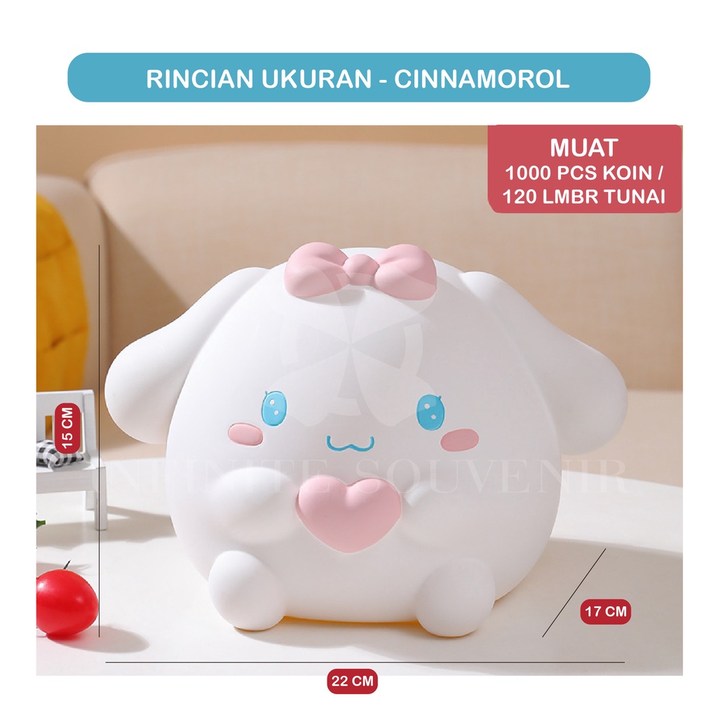 Celengan Penyimpanan Uang Koin / Pajangan Lemari dan Celengan Mainan Anak Bahan Vinyl Anti Pecah / Dekorasi Lemari Rumah atau Kamar / Celengan Karakter Cinnamorol / Lotso / Kelinci / Korumi / Lucky Cat / Celengan Serbaguna / Kado Gift Ulang Tahun Pernika