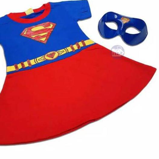 Terbaru✅-kostum dress setelan anak perempuan supergirl / dress supergirl dapat topeng