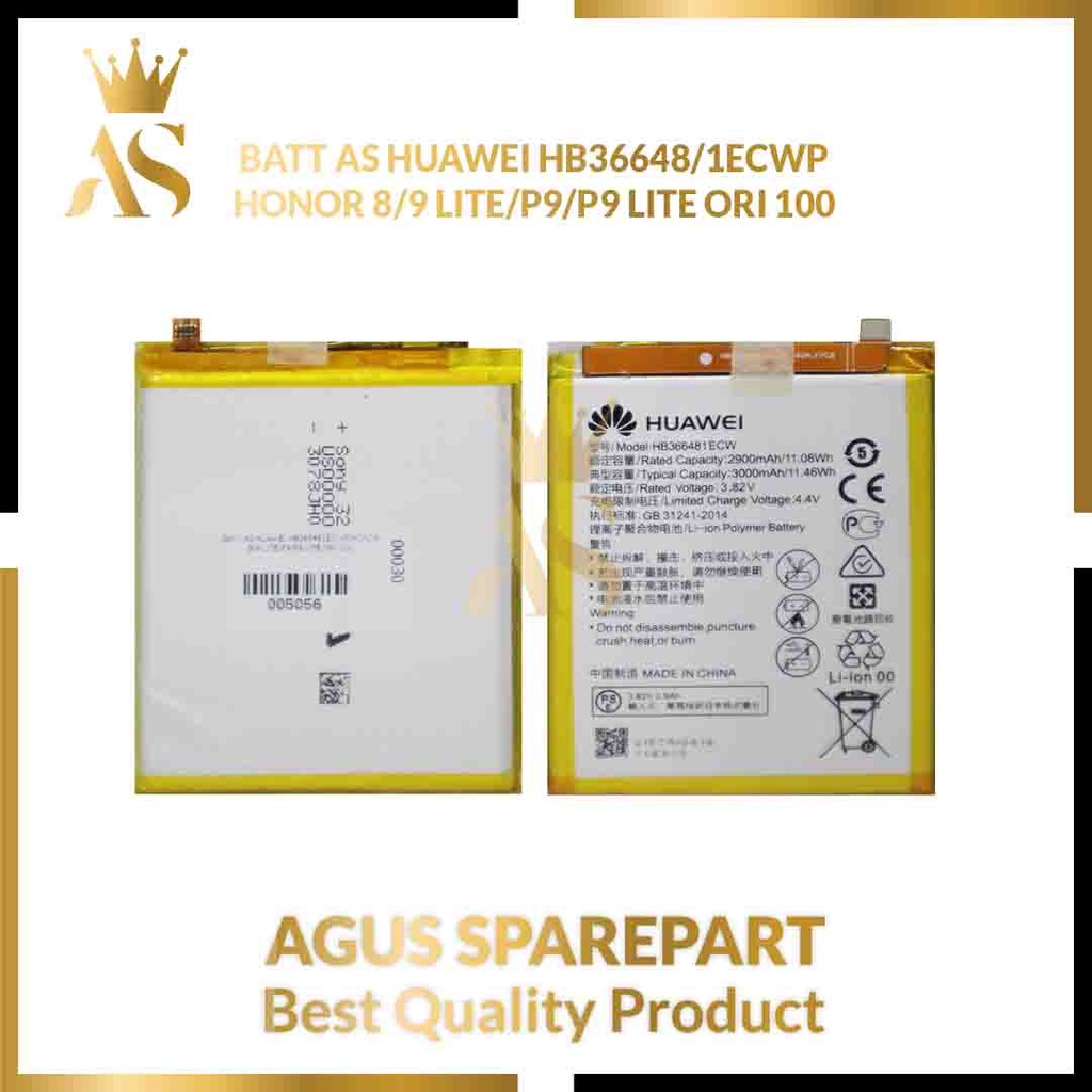 BATERAI AS HUAWEI HB366481ECWP/HONOR 8/P9/P9 LITE/P10 LITE ORI 100