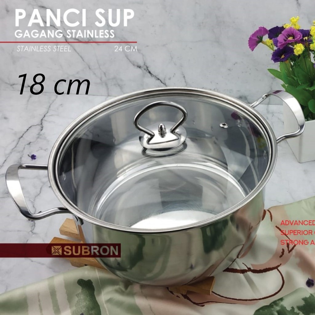 ST-YYS SUBRON Panci Sup Soup Pot 22cm 18cm Stainless Steel Tutup Kaca