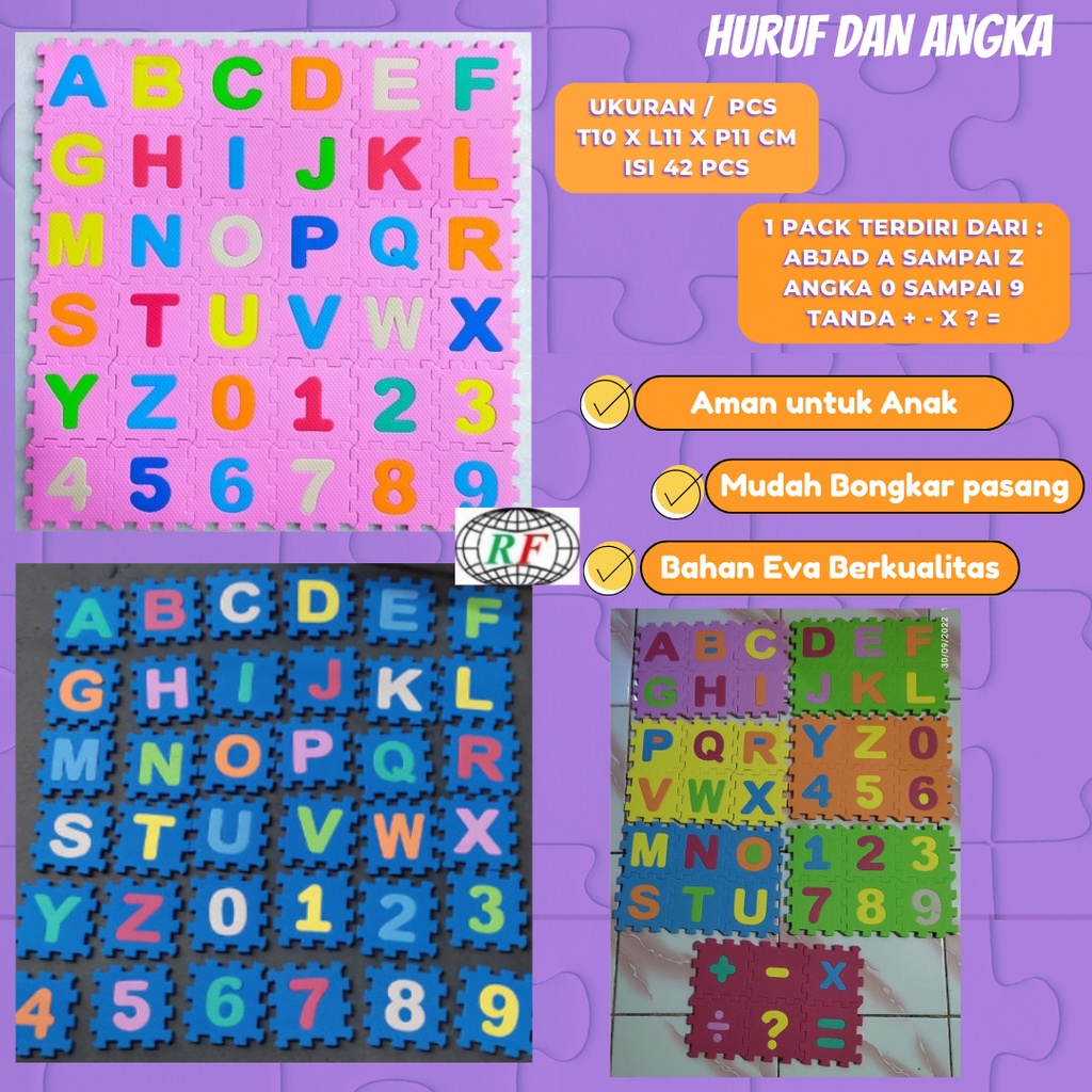 Karpet Puzzle Anak 11cm x 11cm x 1cm 42 pcs Alas Bermain Edukasi Anak HURUF DAN ANGKA