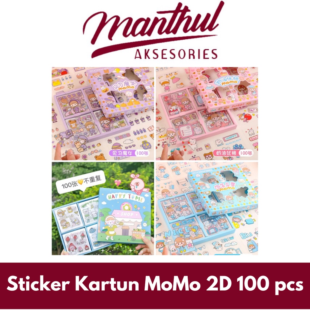 Sticker Kartun MoMo 2D 100 pcs FUNNY CARTOON STICKER 2D