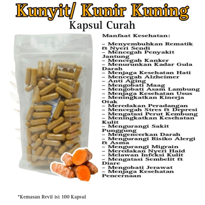 

Kunyit / Kunir Kuning Kapsul Herbal Daya Tahan Tubuh dan Lambung