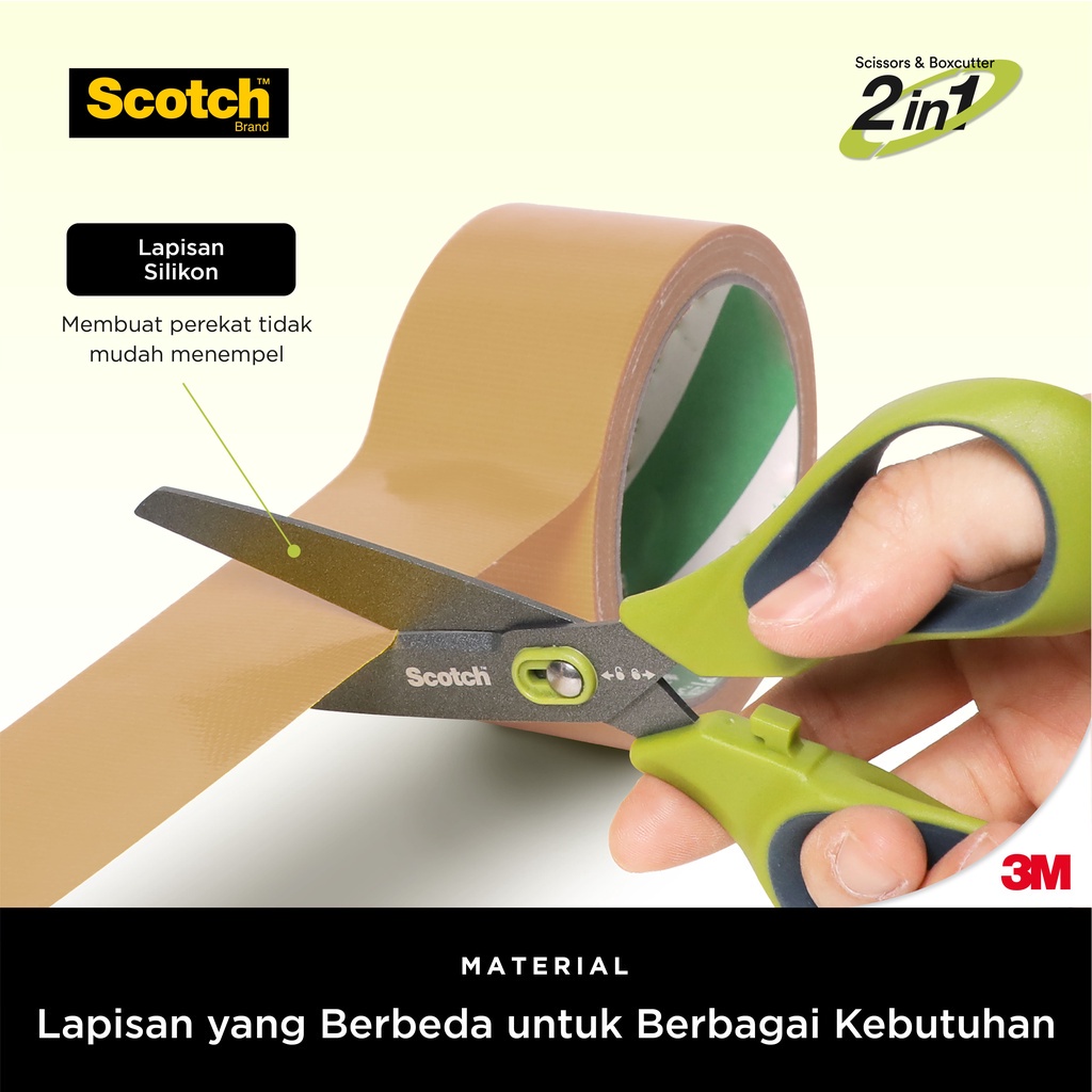 3M™ Scotch™ Scissors Unboxing , 2 Alat dalam 1 gunting, 1 pc, Hijau, Untuk memotong berbagai kebutuhan