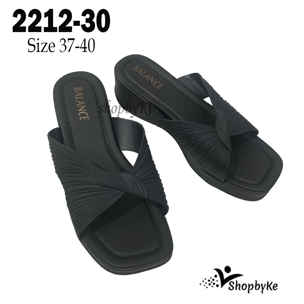 Sandal Selop Wanita Wedges Karet FASHION BALANCE Motif Ban 2212-30 Warna Hitam, Salem, dan Coklat Size 37-40