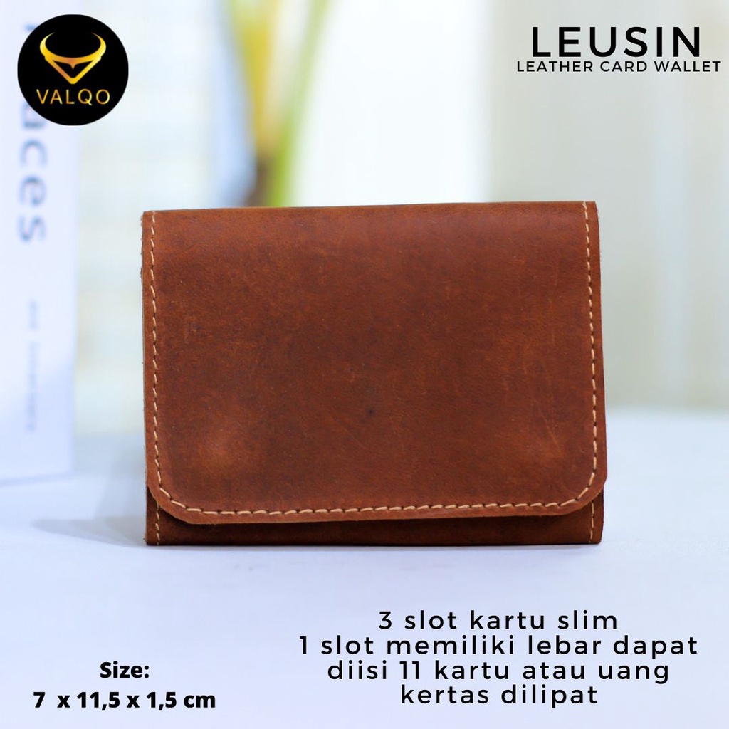 [VALQO] LEUSIN CH Dompet Kartu kulit Sapi Crazy Horse ID Card holder Cowok Cewek Pria Wanita bisa COD