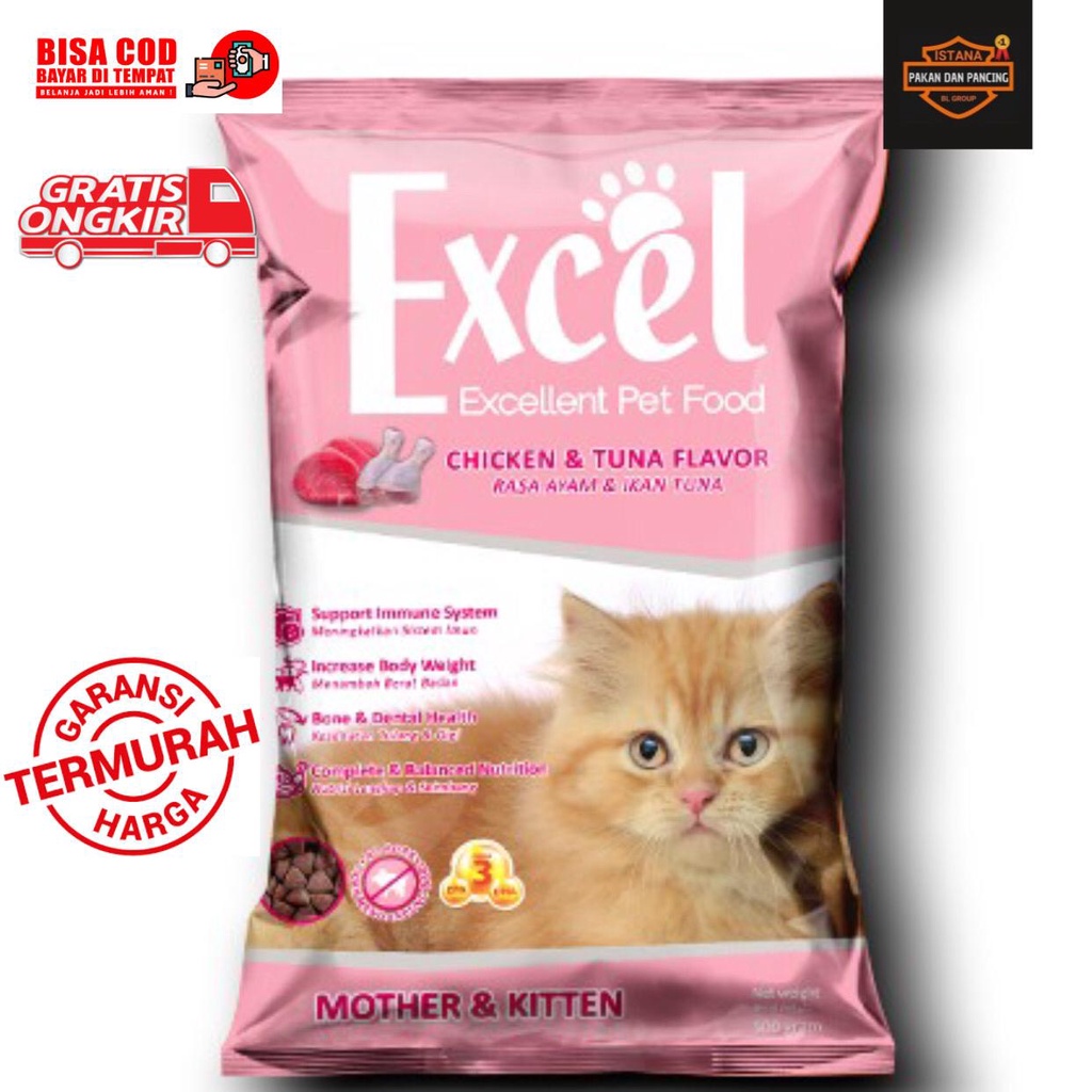 MURAH EXCEL EXSEL PAKAN MAKANAN KUCING CAT FOOD DONAT IKAN SEGITIGA AYAM CHICKEN PELET
