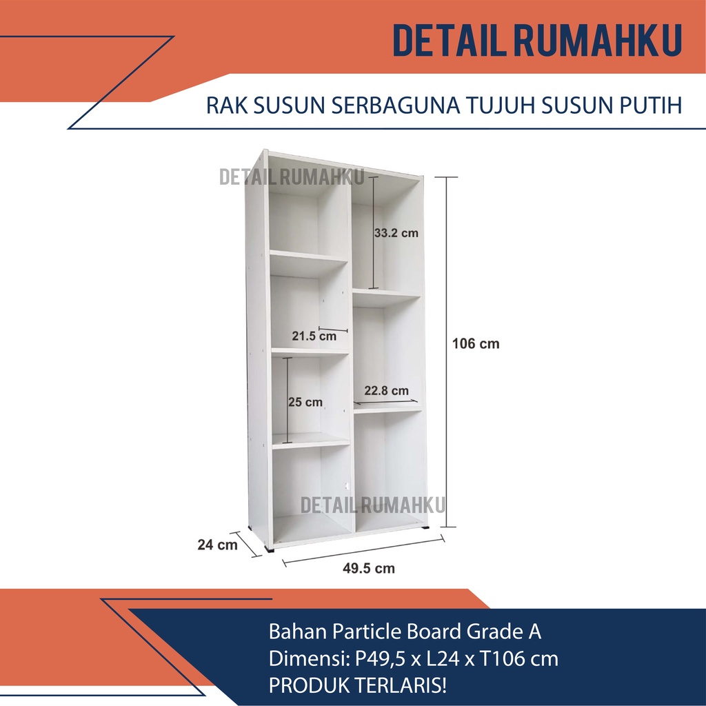 RAK BUKU 7 SUSUN KAYU / RAK SERBAGUNA MINIMALIS / LEMARI BUKU / LEMARI PAJANGAN / RAK BUKU SERBAGUNA