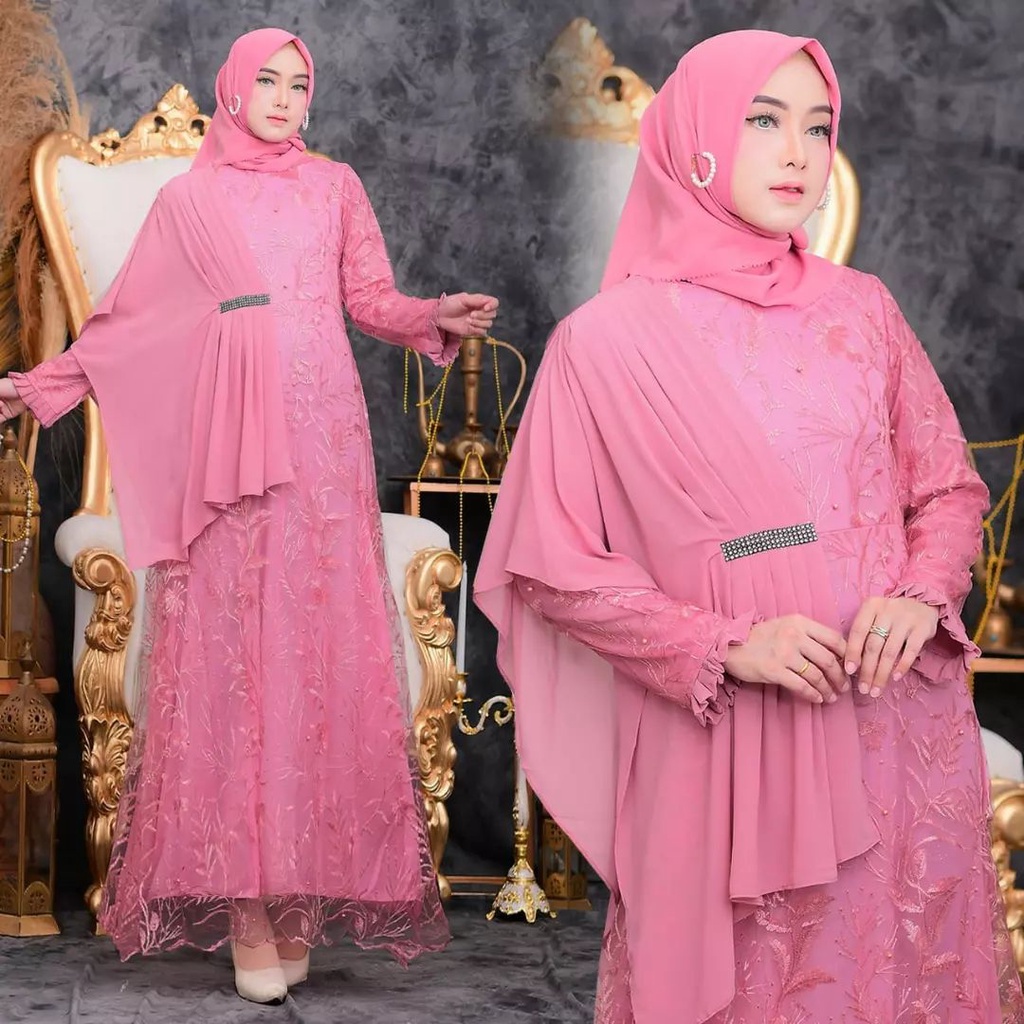 Gamis adiba - dress mewah / dress mewah lebaran / dress mewah elegant kondangan / dress mewah lebaran 2023 / dress formal wanita hijab / dress brukat kondangan / dress brukat premium / dress wisuda modern / dress wisuda brukat