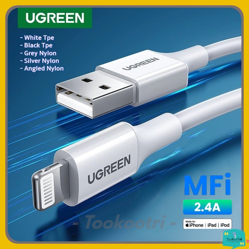 UGREEN Kabel Data MFI USB to Lightning Iphone Ipad 2.4A Fast Charging