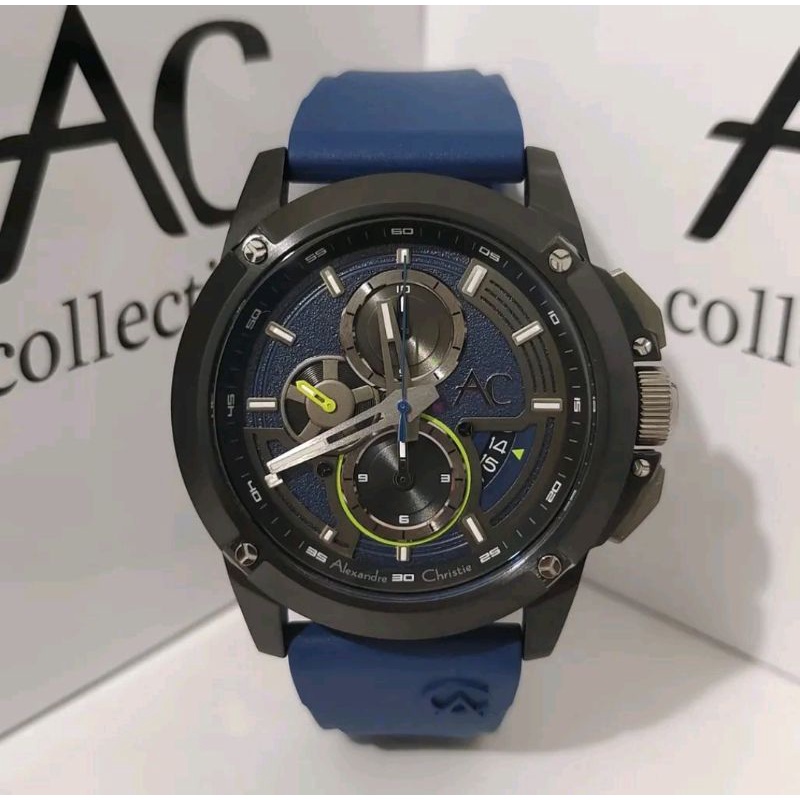 Jam Tangan Alexandre Christie Colection AC9602 MC / AC 9602 M Blue Black Original