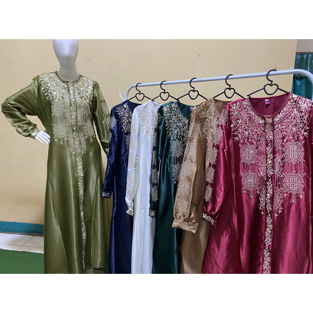 GAMIS TERBARU LEBARAN 2023 WANITA SATIN KRISTAL MOTIF PINTU ACEH ATAS