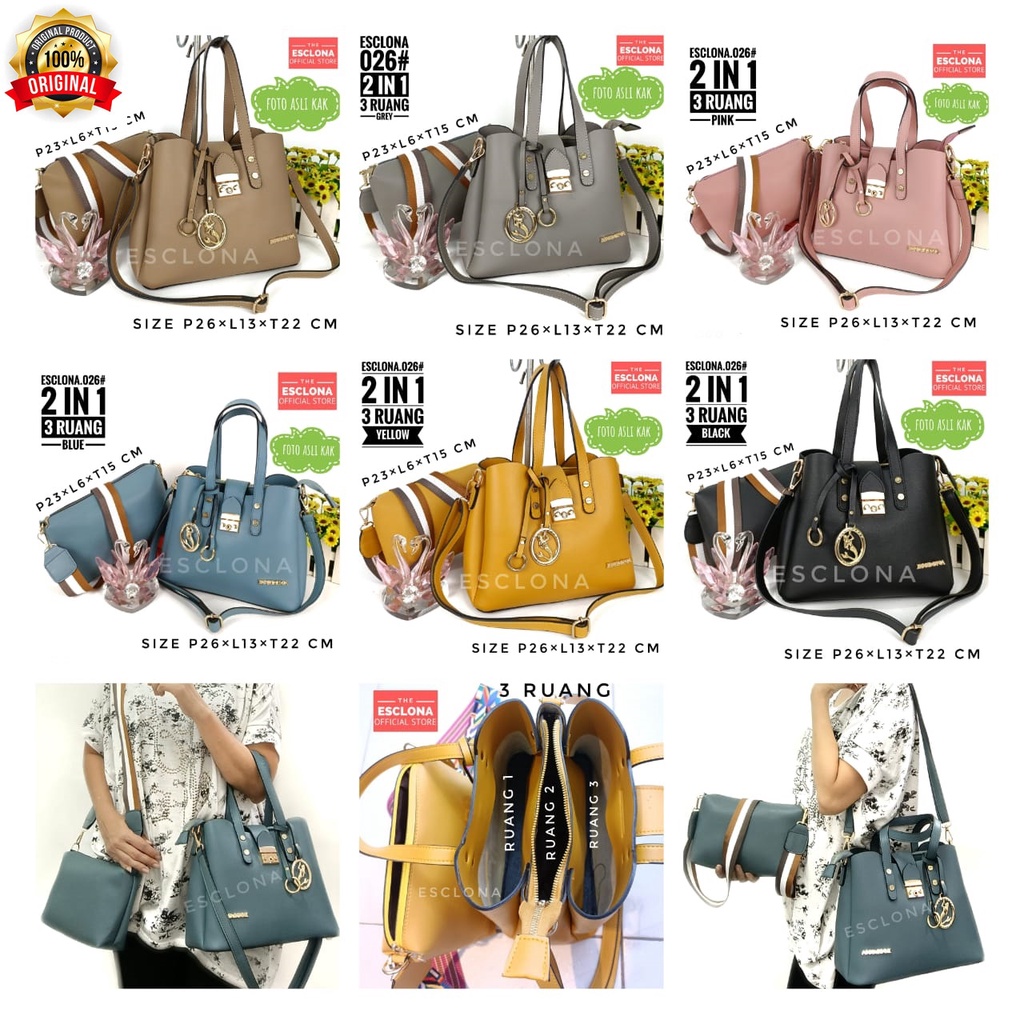 Tas wanita Import Batam Bag Esclona 026 Selempang Cewek Cantik Branded Grosir Fashion Murah Handbag Original Besar Kantor Kerja Kuliah Pesta Premium Super Populer Terbaru Terlaris Ibu Emak Dewasa Santai Berpergian