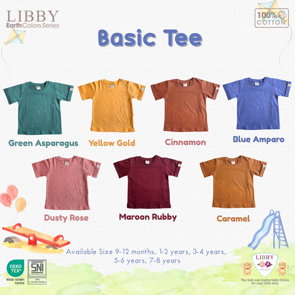 Libby Basic Tee 9 Bulan - 12 Tahun Tshirt Polos Anak / Kaos Atasan Anak Unisex Earth Series CBKS