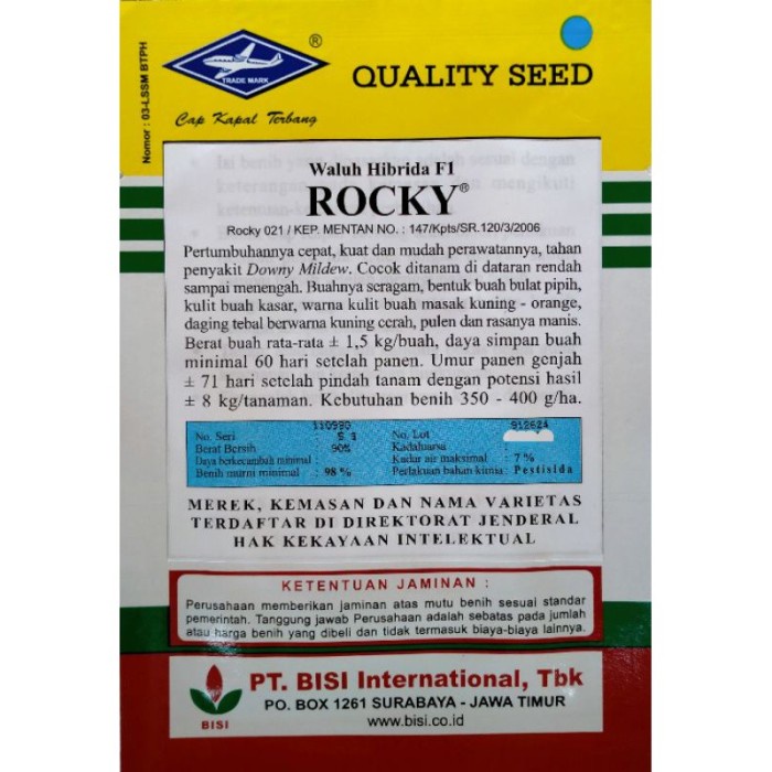 Obral BIBIT BENIH TANAMAN PERTANIAN BUAH SAYUR WALUH LABU KUNING ROCKY MM