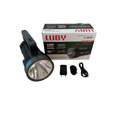 Luby Senter LED Super Terang L-2697 60W LAMPU PUTIH 1500 Meter Rechargeable Tahan Hingga 50 Jam