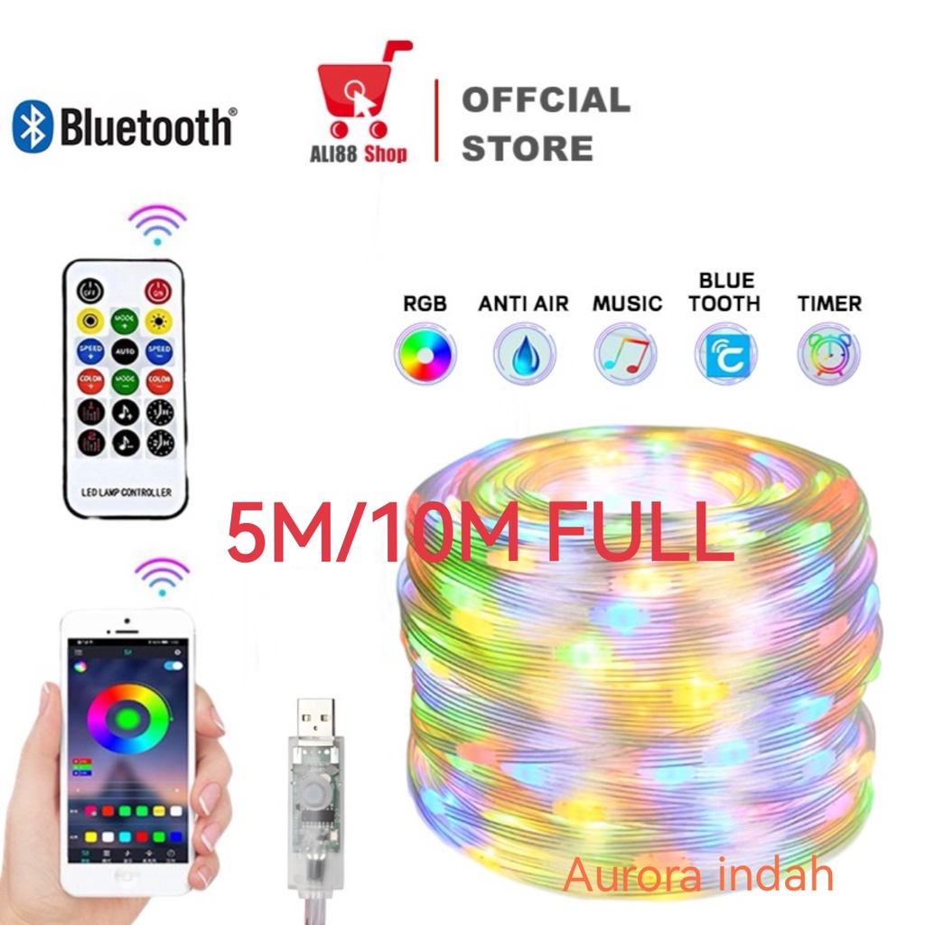 Lampu LED Strip Hias 5M DAN 10METER+ADAPTOR EDekorasi Bluetooth/Leather Line Light Symphony Pohon Natal Fairy Light Dekorasi Ulang Tahun