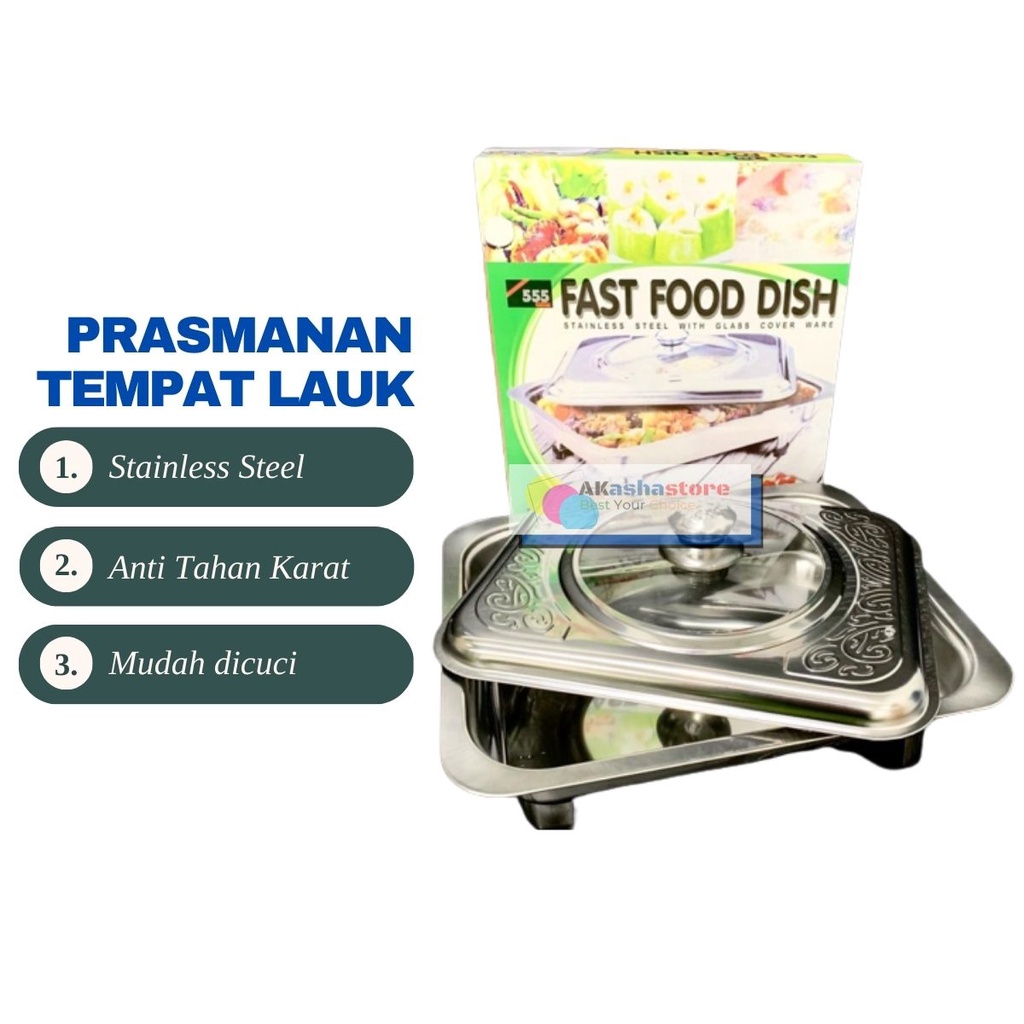 Prasmanan Set Stainless / Tempat Saji Makanan Prasmanan Kotak dan Bulat