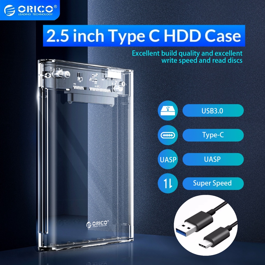 ORICO 2,5&quot; INCH Transparent HDD Case SATA to USB 3.1 Type C Casing Hard Drive OR2139C3