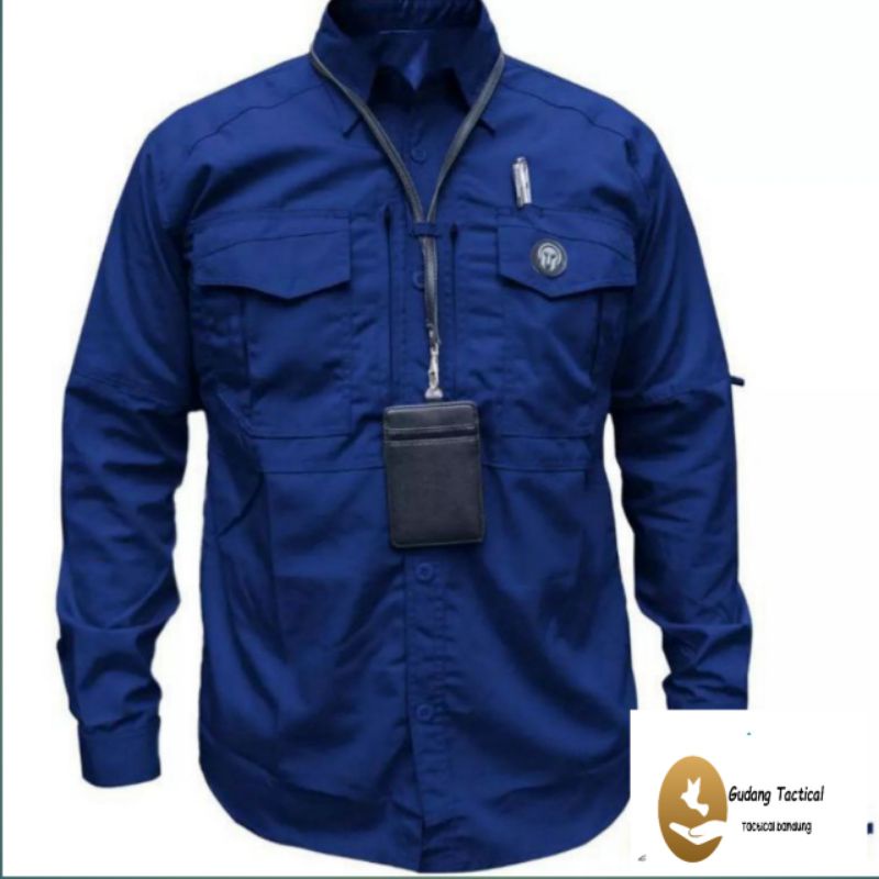 kemeja tactical m tac biru lengan panjang lapangan outdoor
