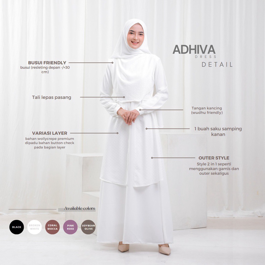 Adhiva dress - Gamis Wanita Muslimah kombinasi outer by Riskirich