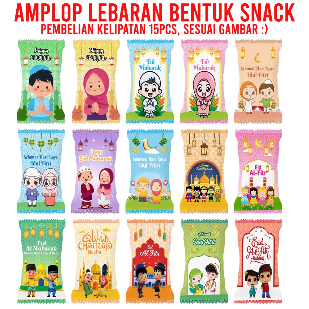 

Amplop Lebaran Bentuk Snack Permen Karakter Muslim Hari Raya Idul Fitri Eid Mubarak