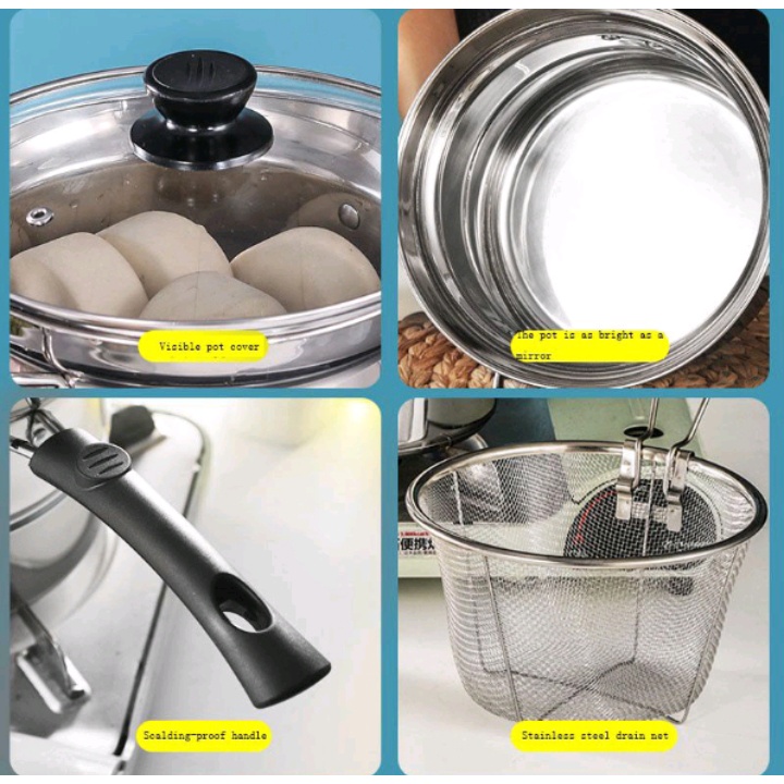 Panci Deep Fryer 21 cm Multifungsi pot 2 in 1 - Stainless Steel