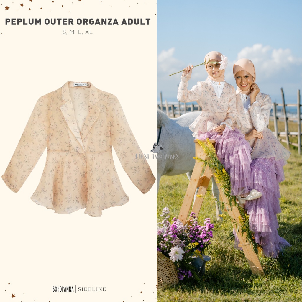 Bohopanna X Sideline - Neeta White Shirt &amp; Peplum Outer Organza for Kids and Adults / Atasan Ibu dan Anak Perempuan