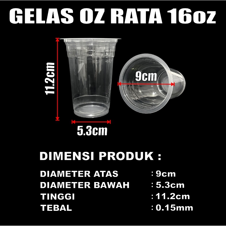 Gelas oz Rata 16oz Bening Cup Plastik Datar Per Dus Murah