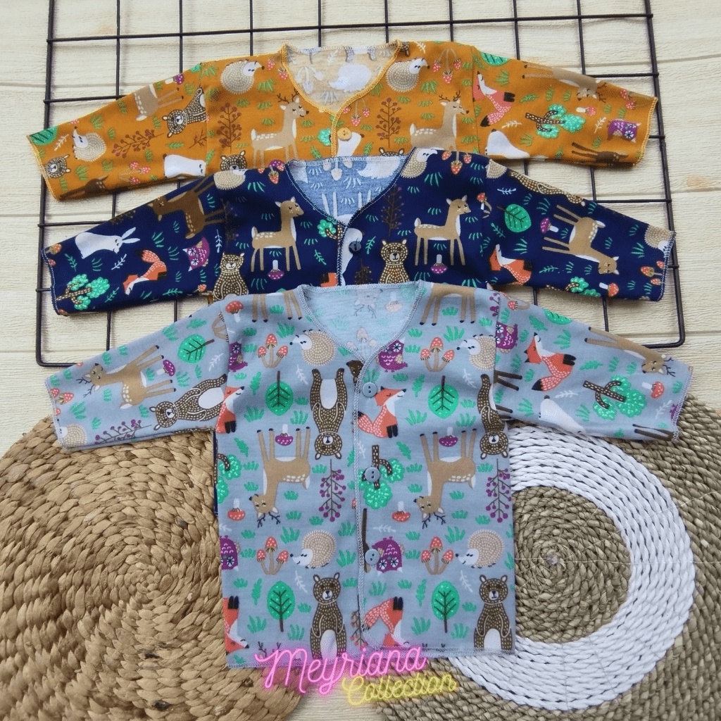 3 PCS Baju Bayi Baru Lahir Lengan Panjang Motif Printing Animals Zoo Usia 0-3 Bulan Meyriana Collection