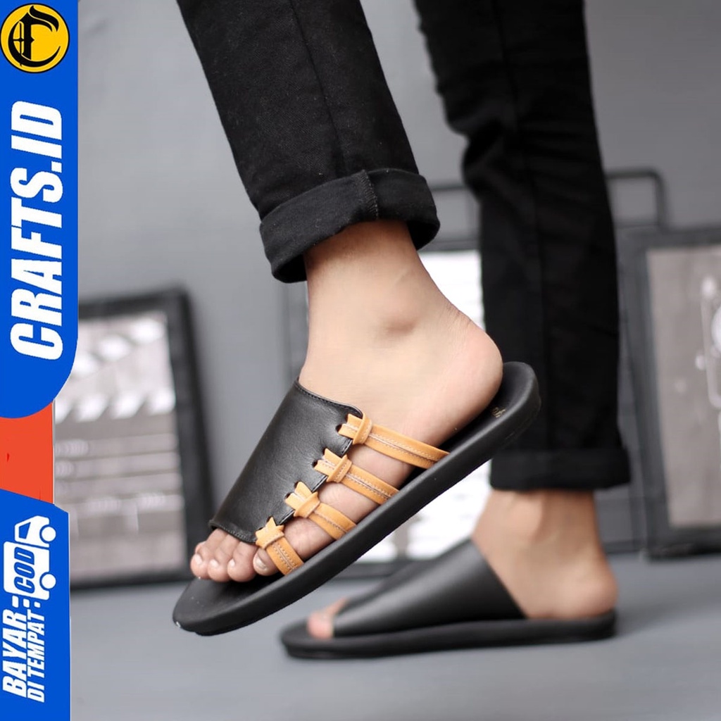 Sendal Selop Pria Kulit Asli Sendal Casual Crafts Haskur
