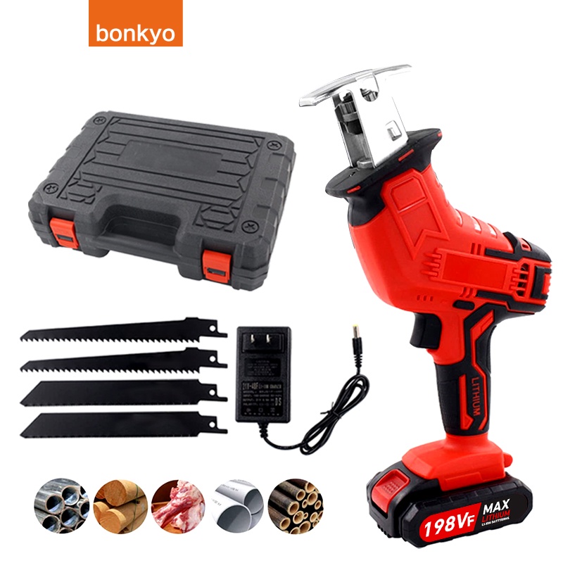 Bonkyo Chainsaw Gergaji Rantai Gergaji Elektrik Mini Portable Genggam Lithium Charger gergaji mesin