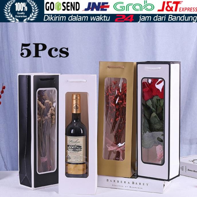 Produk Terbaik] 5Pcs Tas Hampers Botol Wine Kantong Kertas Wine Botol Paper Bag Wine