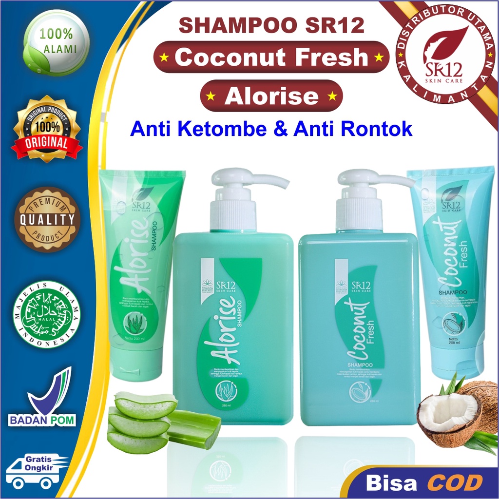 Shampo SR12 | Coconut Fresh Shampoo &amp; Alorise Shampoo | Shampo Anti Ketombe &amp; Shampo Anti Rontok | Shampoo &amp; Conditioner | SR12 Herbal Skincare Original