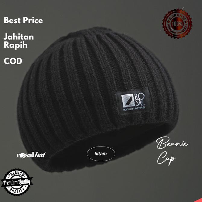 HOT PROMO Peci Kopiah Songkok ROSAL Peci Beanie Cap - Topi Kupluk Rajut Hitam