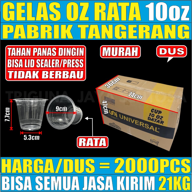 Gelas oz Rata 10oz Bening Cup Plastik Datar Murah Per Dus Semua Jasa Kirim