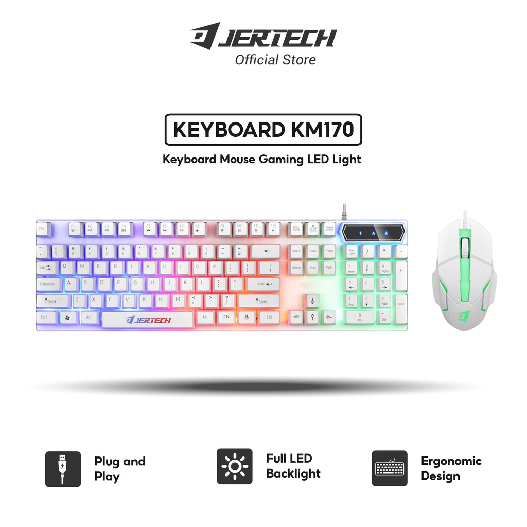 JERTECH Keyboard Mouse Gaming Kabel KM170 Full LED Backlight 104 Keys