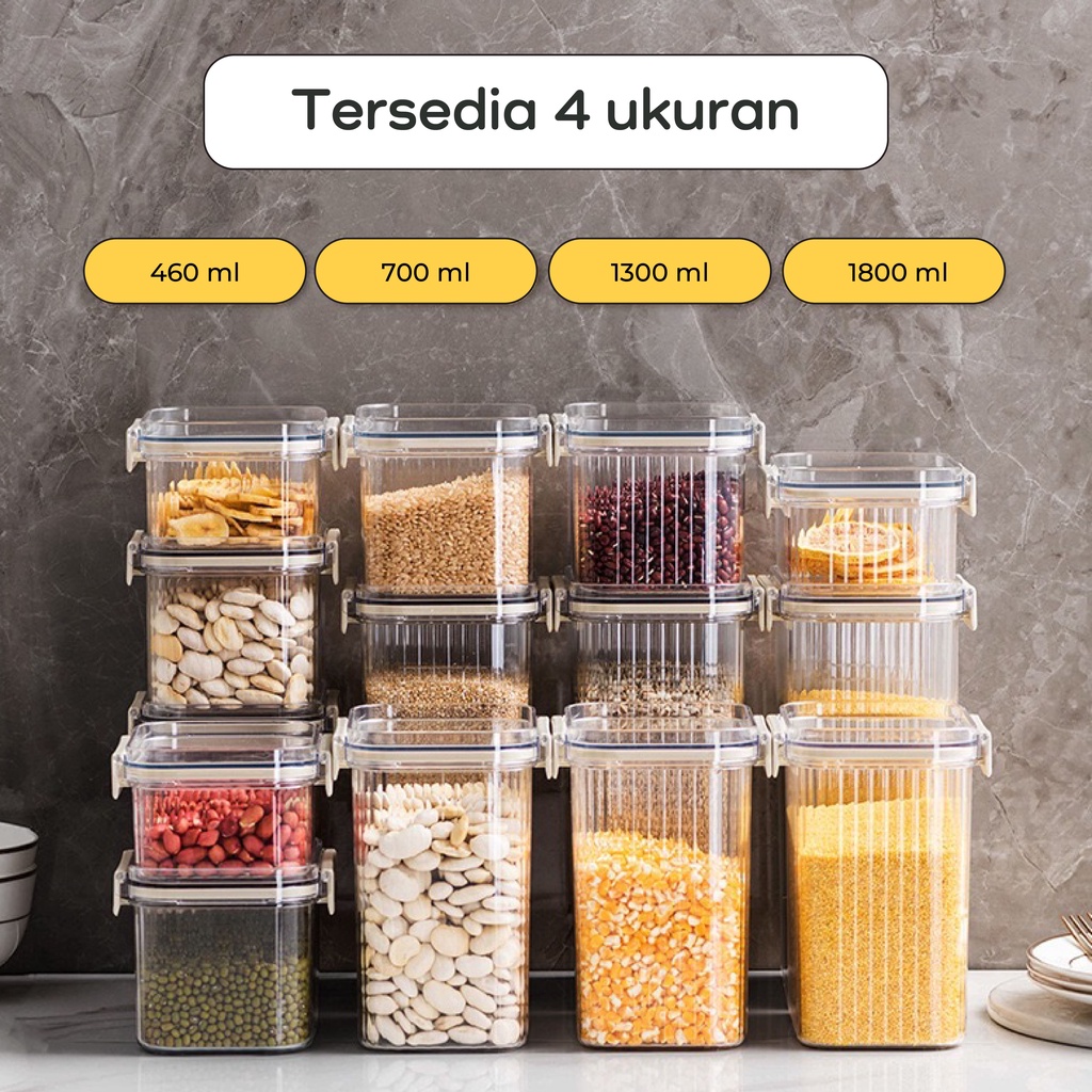 【IKONE】MUSU Toples Makanan Kedap Udara Kotak Penyimpanan Serbaguna Putih Toples Bening Kontainer Kulkas Food Storage Toples Penyimpanan Makanan Kering Kulkas Dapur Penyimpanan Serbaguna