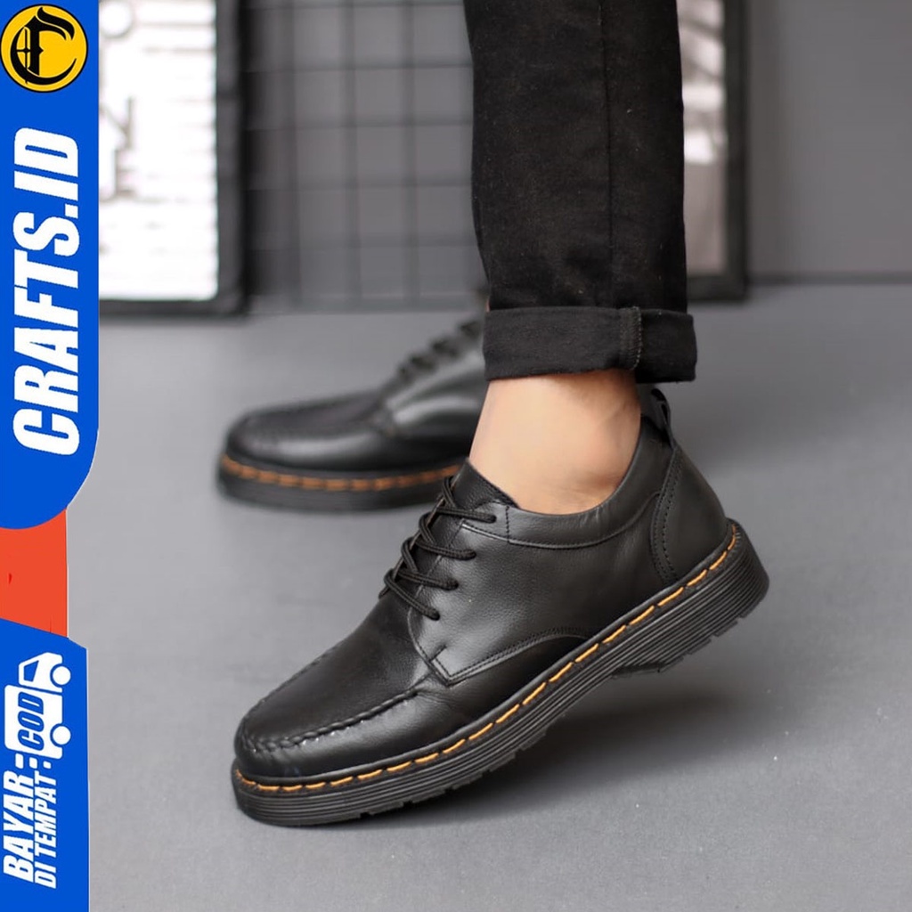 Sepatu Formal Loafers Docmart Pantofel Kulit Asli Kerja Pria Hitam Crafts Leddaz