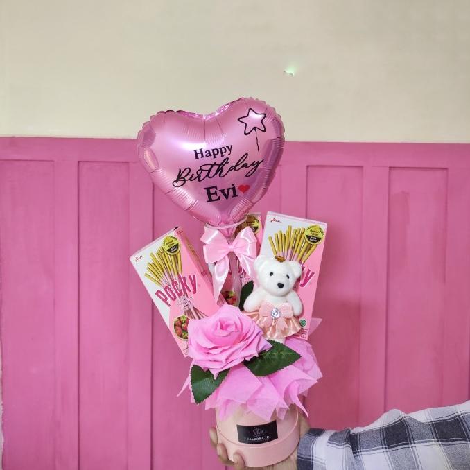 small pocky box balon bunga bouquet bucket Snack balon bloom box buket