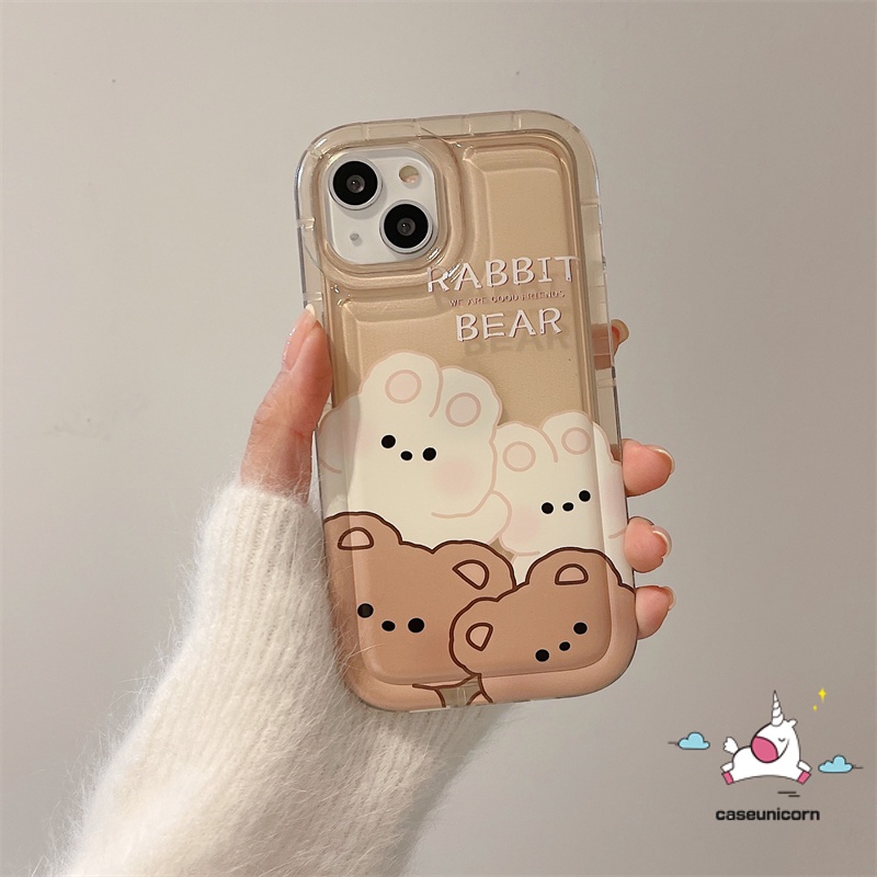 IPHONE Boneka Kartun Lucu Beruang Kelinci Case Kompatibel Untuk Iphone 11 14 13 12 Pro MAX XR 7Plus 8Plus 6 6S 7 8 Plus X XS MAX SE 2020 Shockproof Airbag Lovely Clear Tpu Soft Back Cover