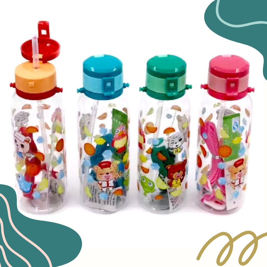 Mikusoo Botol Minum Anak Tali Sedotan Karakter Beruang BPA Free 480ml Murah H55