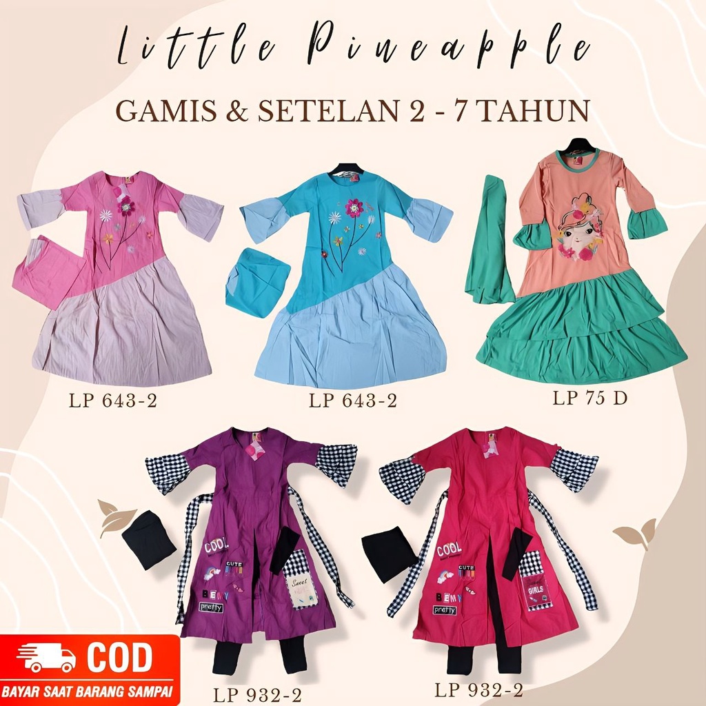 LITTLE PINEAPPLE GAMIS BAHAN BABY TERRY SET JILBAB LP 75D DRESS MUSLIM DUA WARNA BAHAN KATUN JEPANG 