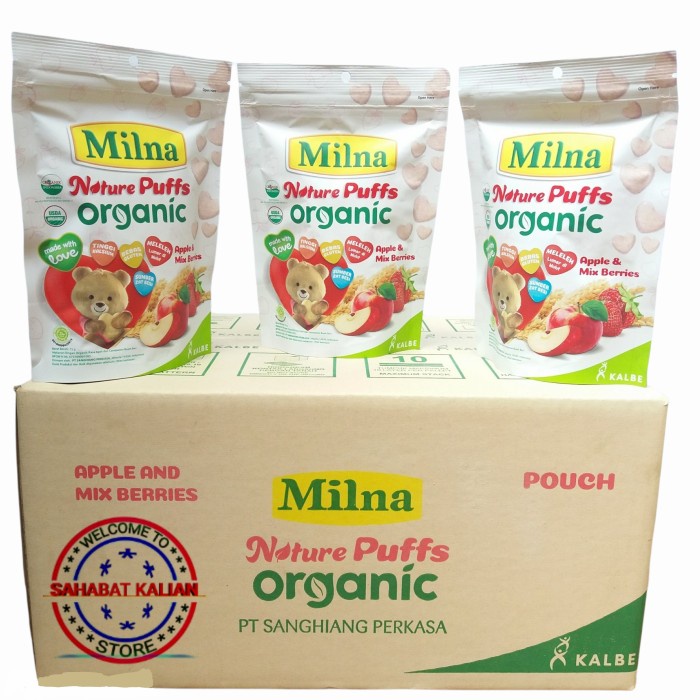 Terlaris Milna Nature Puff Organic Apple & Mix Berries 15Gr 1 Karton Isi 24 Pcs